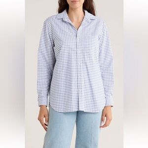 Frank & Eileen Joedy Boyfriend Cotton Button-Up Shirt BLUE WHITE CHECK NEW‎ SZ L
